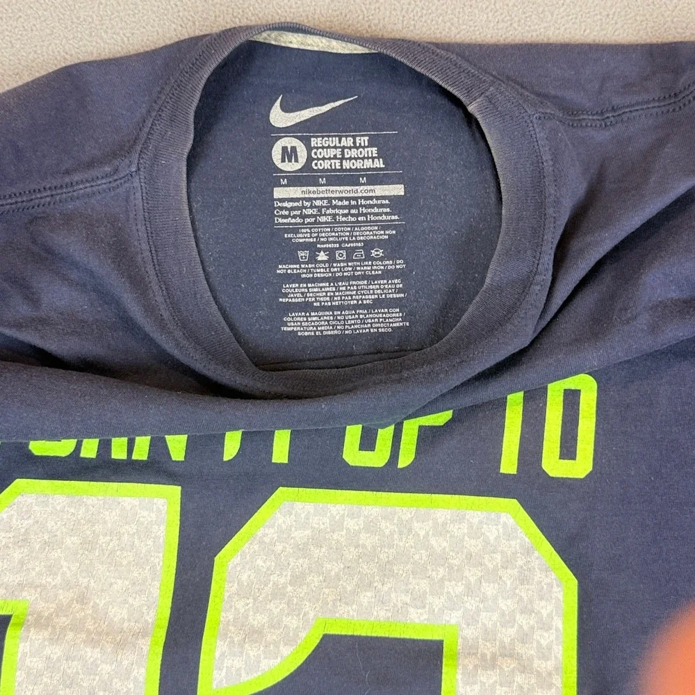 Nike Seattle Seahawks T-Shirt Mens Medium Navy Blue Turn It Up To 12 NFL Fan Tee